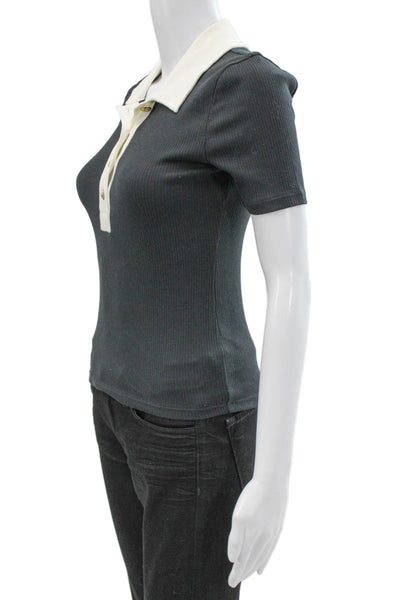 J Crew Womens Basic Black Collared Short Sleeve Polo Button Closure Size XS