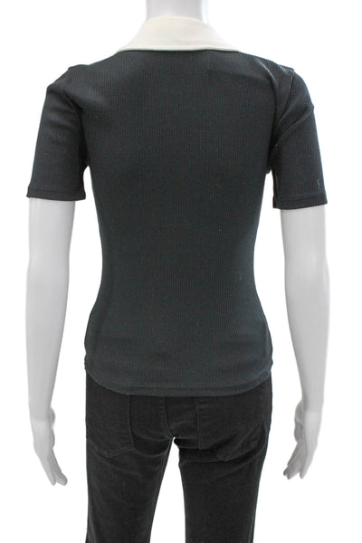 J Crew Womens Basic Black Collared Short Sleeve Polo Button Closure Size XS