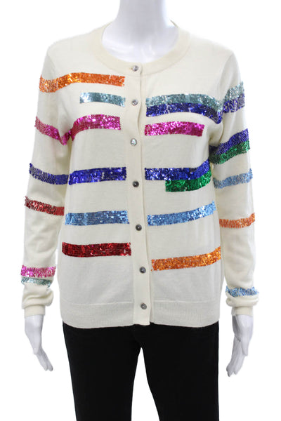 Prabal Gurung Womens Ivory Striped Cashmere Cardigan Long Sleeve Size S