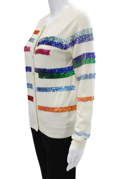 Prabal Gurung Womens Ivory Striped Cashmere Cardigan Long Sleeve Size S