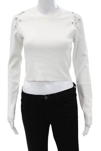 Proenza Schouler Women Cropped Long Sleeve Crew Neck T-Shirt White Size S