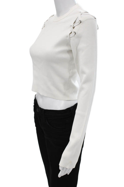 Proenza Schouler Women Cropped Long Sleeve Crew Neck T-Shirt White Size S