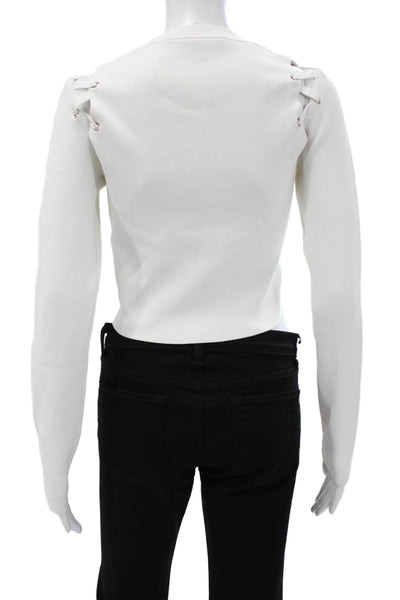 Proenza Schouler Women Cropped Long Sleeve Crew Neck T-Shirt White Size S