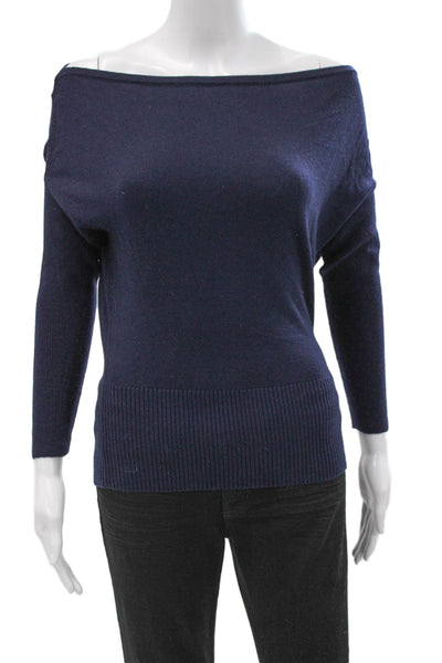 Ramy Brook Women Off Shoulder Wool Sweater Blue Long Sleeve Size S