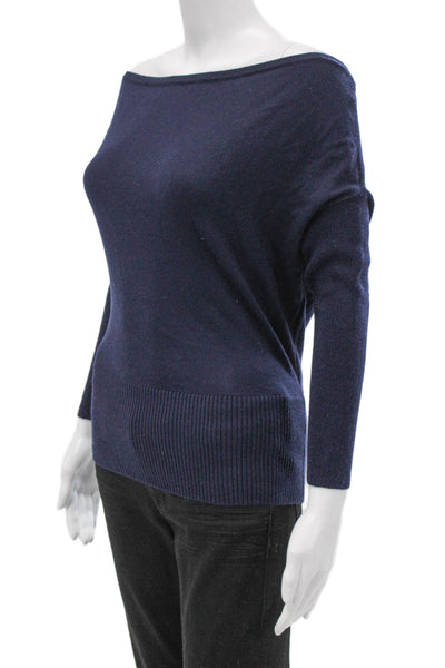 Ramy Brook Women Off Shoulder Wool Sweater Blue Long Sleeve Size S