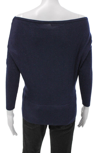 Ramy Brook Women Off Shoulder Wool Sweater Blue Long Sleeve Size S