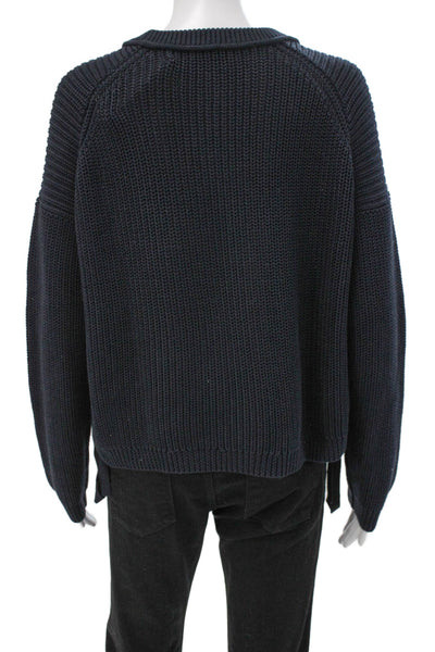 Loma Women Pullover Sweater Blue 100% Cotton Crew Neck Long Sleeve Size XS
