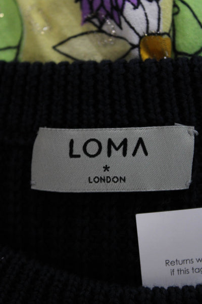 Loma Women Pullover Sweater Blue 100% Cotton Crew Neck Long Sleeve Size XS