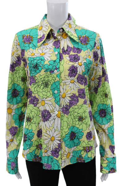 Marc Jacobs Unisex Button Down Linen Blend Long Sleeve Floral Shirt Size 4