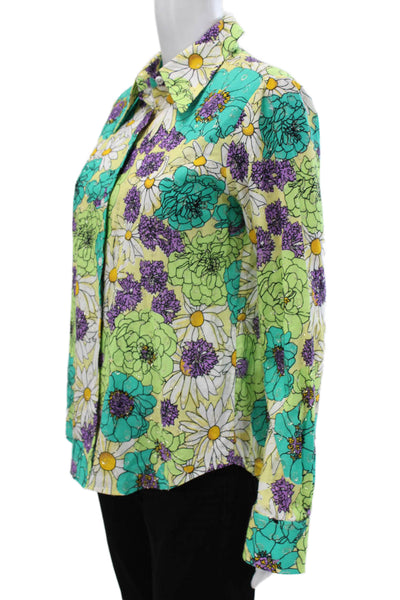 Marc Jacobs Unisex Button Down Linen Blend Long Sleeve Floral Shirt Size 4