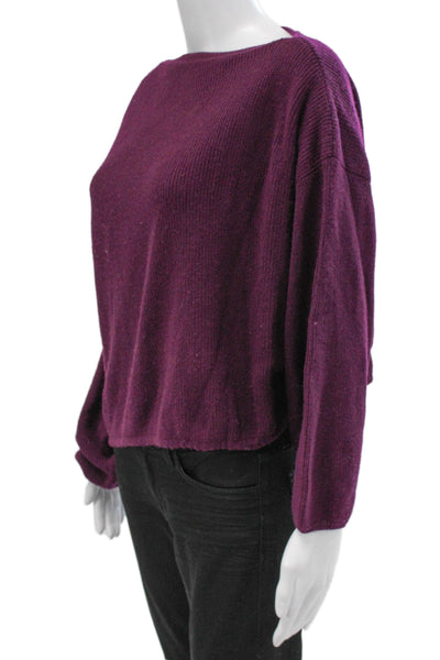 The Sei Women Purple Merino Wool Boat Neck Pullover Sweater Long Sleeve Size S