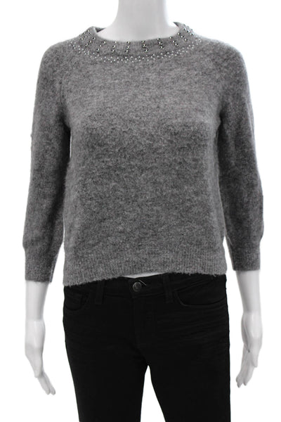 Pinko Womens Pullover Sweater Gray Crewneck 3/4 Sleeve Acrylic Size XS
