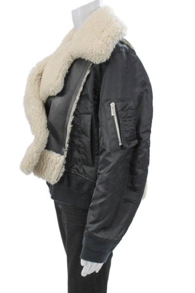 Sacai Women Black Synthetic Leather Bomber Jacket Long Sleeve Zip Size 1