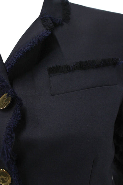 Thom Browne Women Blue Wool Mohair Blazer Button Long Sleeve Size 38