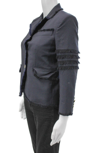 Thom Browne Women Blue Wool Mohair Blazer Button Long Sleeve Size 38