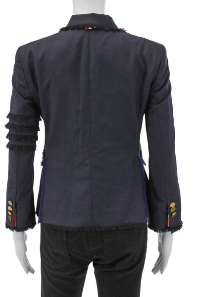 Thom Browne Women Blue Wool Mohair Blazer Button Long Sleeve Size 38
