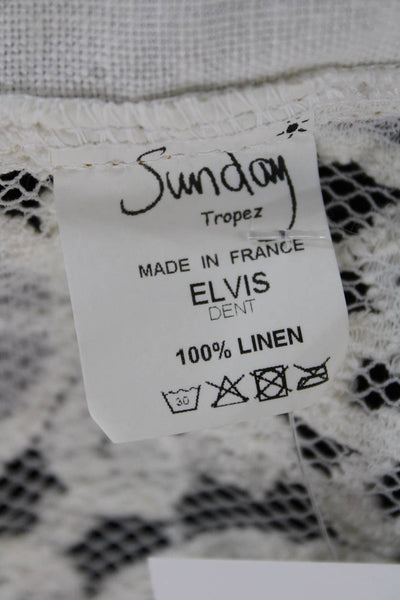 Sunday Tropez Women Ivory Linen Floral Basic Jacket Button Long Sleeve Size S