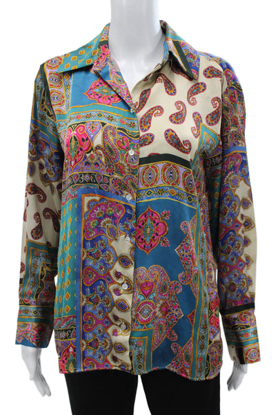 Zara Womens Paisley Collared Button Down Blouse Long Sleeve Multicolor Size XS