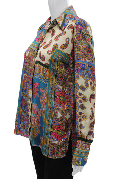 Zara Womens Paisley Collared Button Down Blouse Long Sleeve Multicolor Size XS