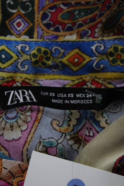 Zara Womens Paisley Collared Button Down Blouse Long Sleeve Multicolor Size XS