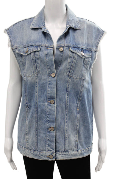 Zara Trafaluc Womens Biker Cotton Sleeveless Button Vest Blue Size S