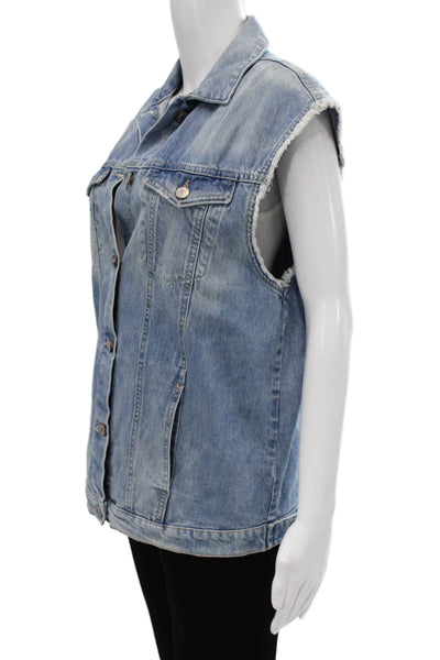 Zara Trafaluc Womens Biker Cotton Sleeveless Button Vest Blue Size S