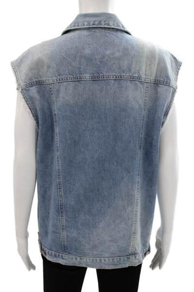 Zara Trafaluc Womens Biker Cotton Sleeveless Button Vest Blue Size S