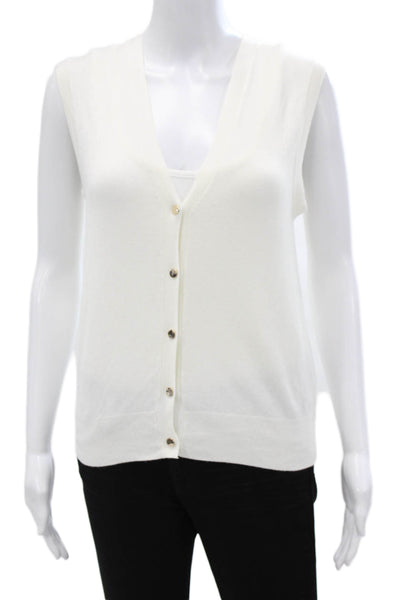 Zara Womens Sleeveless V-Neck Blouse White Button Size S