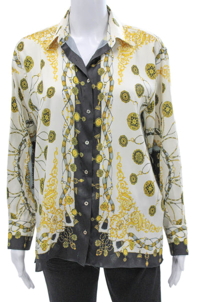 Zara Woman Women Button Down Long Sleeve White Collar Graphic Polyester Size XS