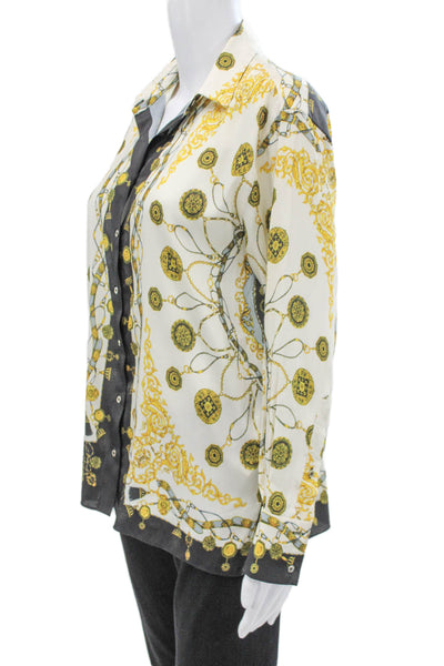 Zara Woman Women Button Down Long Sleeve White Collar Graphic Polyester Size XS