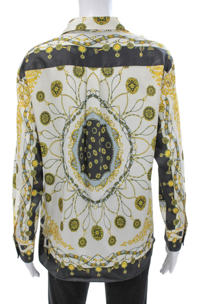 Zara Woman Women Button Down Long Sleeve White Collar Graphic Polyester Size XS