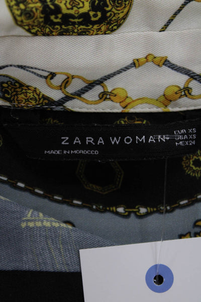 Zara Woman Women Button Down Long Sleeve White Collar Graphic Polyester Size XS