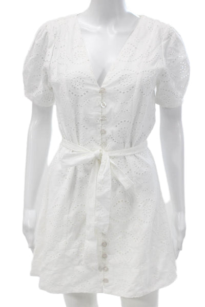 Joes Jeans Women Fit & Flare Dress White Cotton V-Neck Short Sleeve Size S