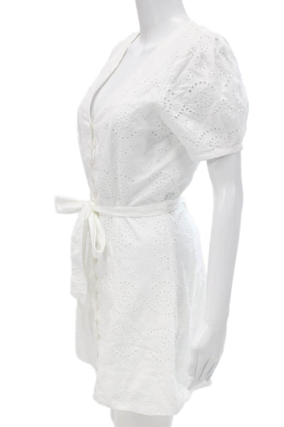 Joes Jeans Women Fit & Flare Dress White Cotton V-Neck Short Sleeve Size S