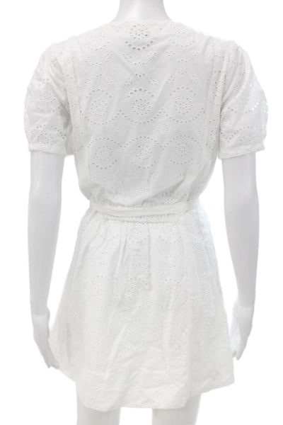 Joes Jeans Women Fit & Flare Dress White Cotton V-Neck Short Sleeve Size S
