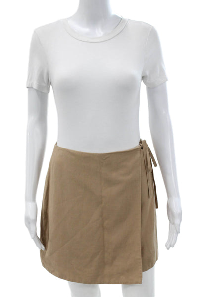 Pomander Place Womens Wrap Skirt Beige Linen Rayon Polyester Tie Short Size XS