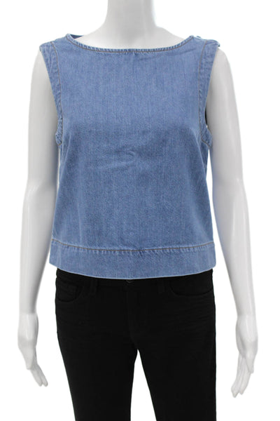 Joes Jeans Womens Cropped Sleeveless Cotton Boat Neck Blue Tank Size S