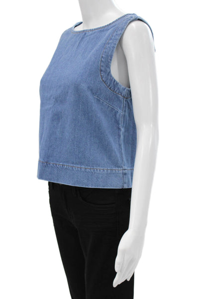 Joes Jeans Womens Cropped Sleeveless Cotton Boat Neck Blue Tank Size S