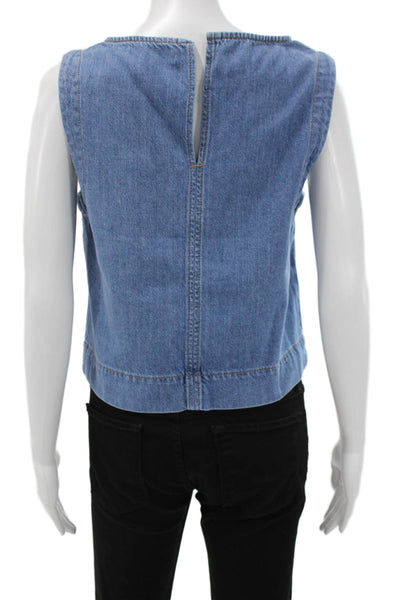 Joes Jeans Womens Cropped Sleeveless Cotton Boat Neck Blue Tank Size S