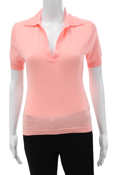 J Crew Women Merino Wool Collared Short Sleeve Pullover Sweater Pink Size S