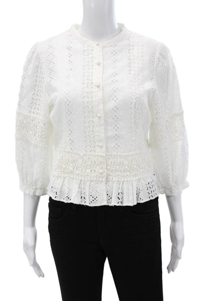 Joes Jeans Womens Bohemian Embroidered Cotton Collared 3/4 Sleeve Blouse Size S