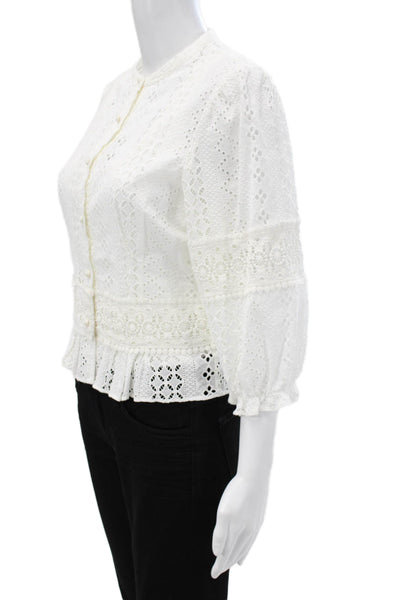 Joes Jeans Womens Bohemian Embroidered Cotton Collared 3/4 Sleeve Blouse Size S