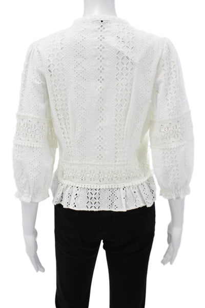 Joes Jeans Womens Bohemian Embroidered Cotton Collared 3/4 Sleeve Blouse Size S