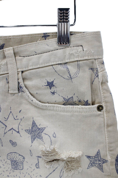 Current/Elliott Women Boyfriend Beige Graphic Cotton Shorts Size 23