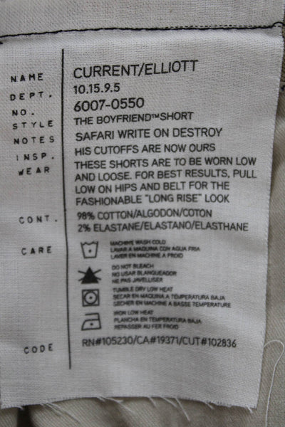 Current/Elliott Women Boyfriend Beige Graphic Cotton Shorts Size 23