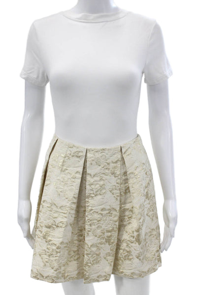 Vera Wang Women Pleated Floral Gold Cotton Skirt Zip Size 4