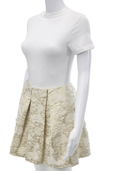 Vera Wang Women Pleated Floral Gold Cotton Skirt Zip Size 4