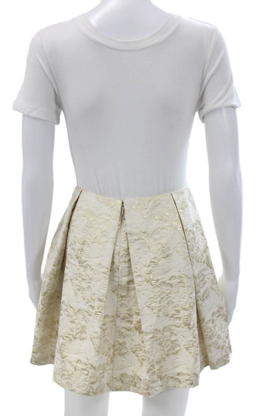 Vera Wang Women Pleated Floral Gold Cotton Skirt Zip Size 4