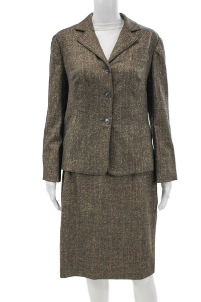Barneys New York Women's Long Sleeves Two Piece Skirt Suit Brown Stripes Size 42