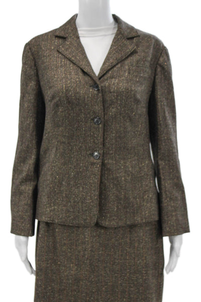 Barneys New York Women's Long Sleeves Two Piece Skirt Suit Brown Stripes Size 42